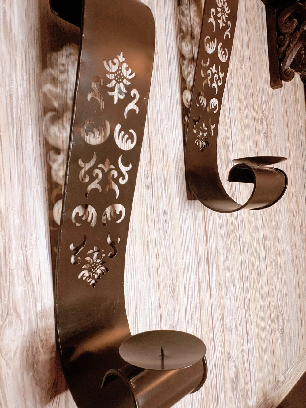 Vintage Decorative Brown Metal Wall Candle Holders